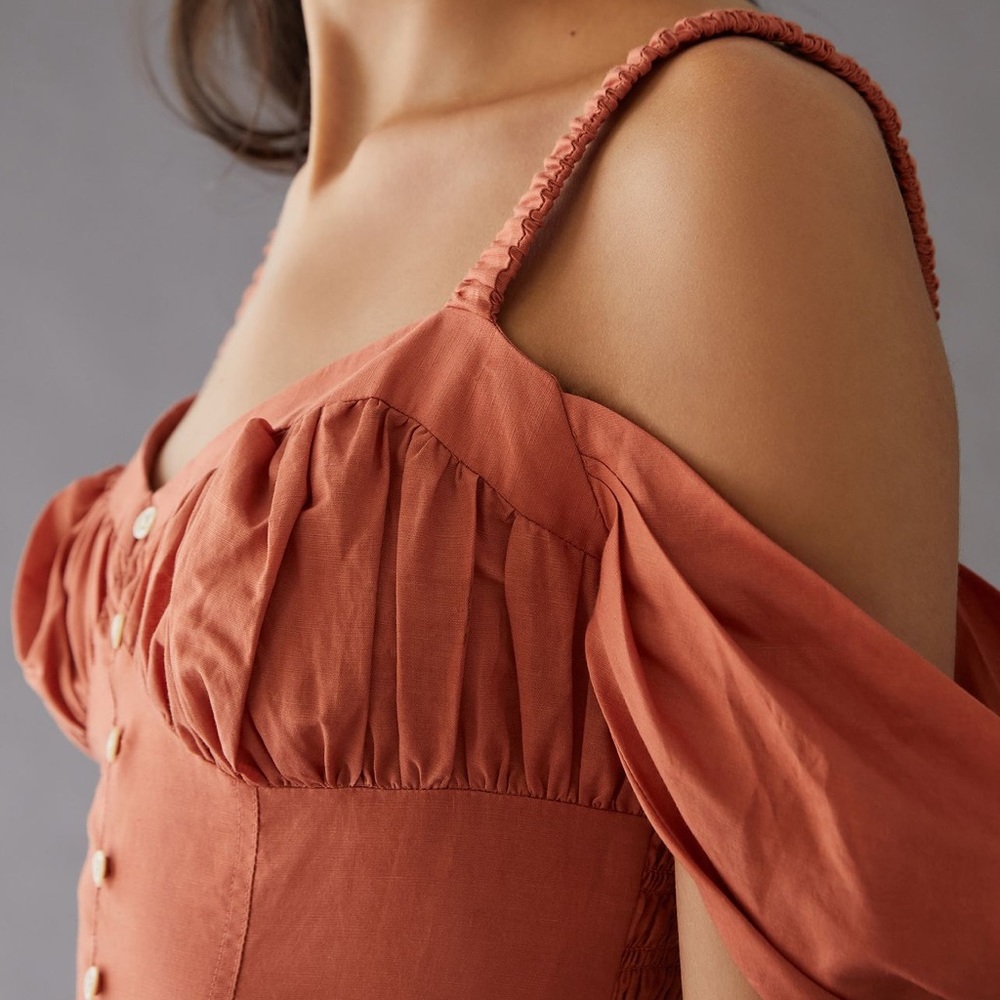 *By Anthropologie Off The Shoulder Linen Mini Dress - Picture 2 of 5